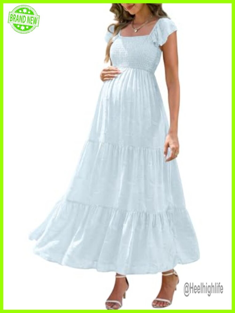 Maternity Maxi Dress Smocked Top Spaghetti Strap A-Line Baby Shower Photoshoot